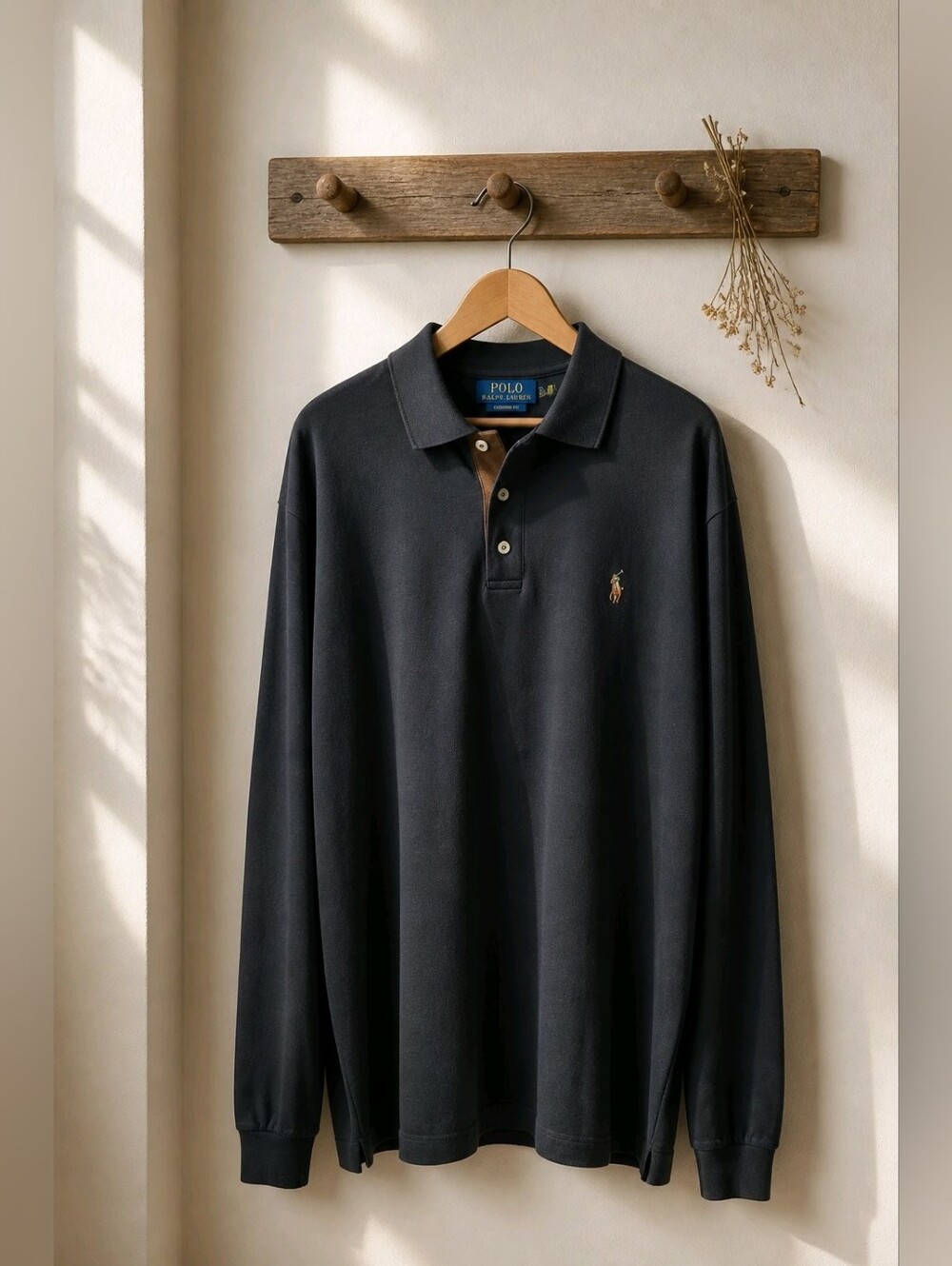 Polo by Ralph Lauren Long-Sleeve Black Cotton Polo Shirt Like New Men's XXL